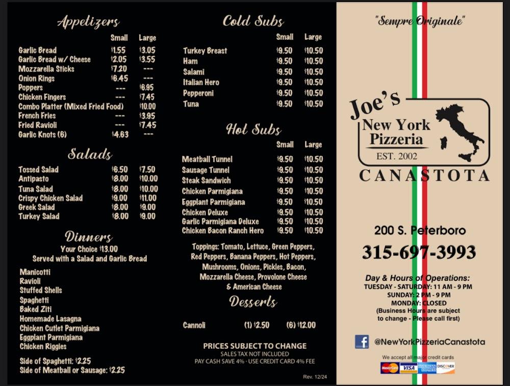 Joe's New York Pizzeria Menu image 2